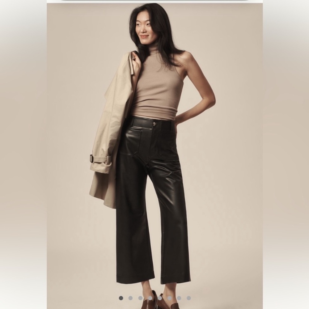 Anthropologie The Colette Faux Leather Crop Wide-Leg Pants by Maeve Size 29
